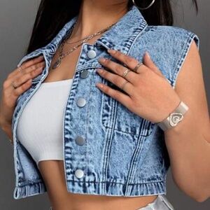 Shein Curve Button Front Denim Crop Vest Size 4X